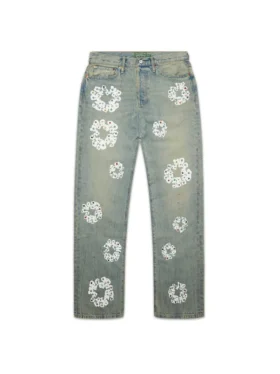 Baggy Studded Cotton Wreath Denim Pant Dirty Wash