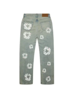 Baggy Studded Cotton Wreath Denim Pant Dirty Wash