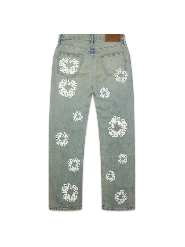 Baggy Studded Cotton Wreath Denim Pant Dirty Wash