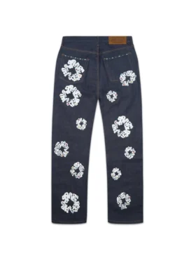 Baggy Studded Cotton Wreath Denim Pant Selvedge