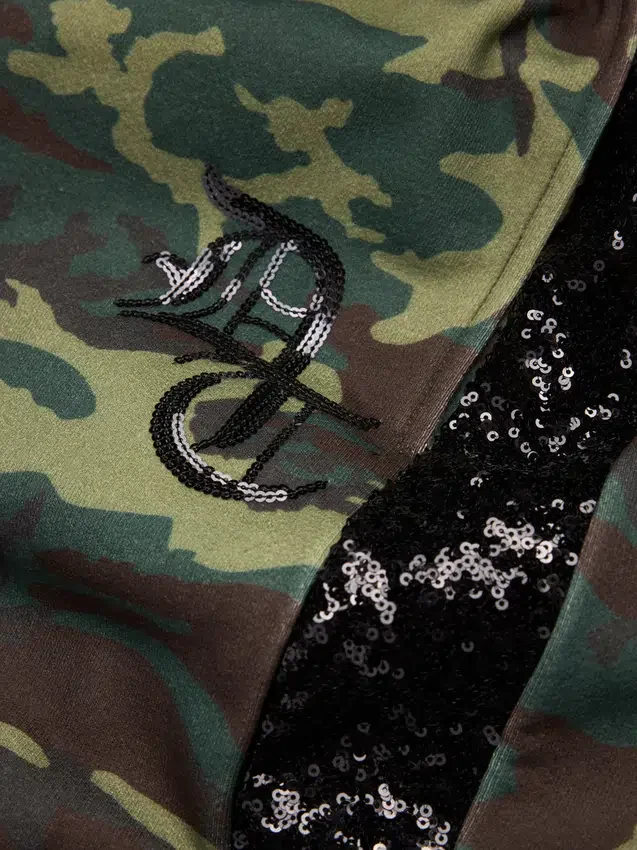 Camo Sequins Open Hem Sweatpant