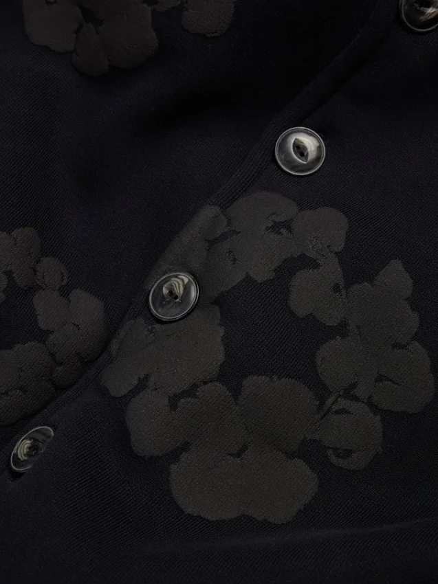Cotton Wreath Cardigan Hoodie Black