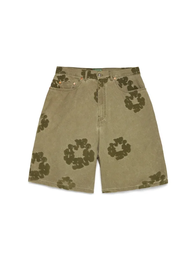 Cotton Wreath Flocked Short Khaki