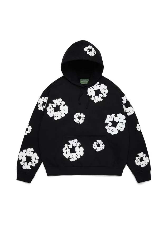Cotton Wreath Hoodie Black