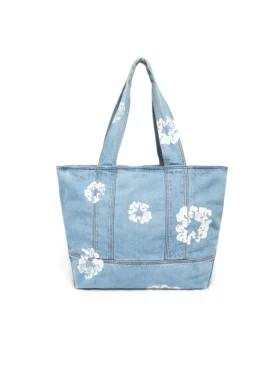 Cotton Wreath Light Wash Denim Tote Bag