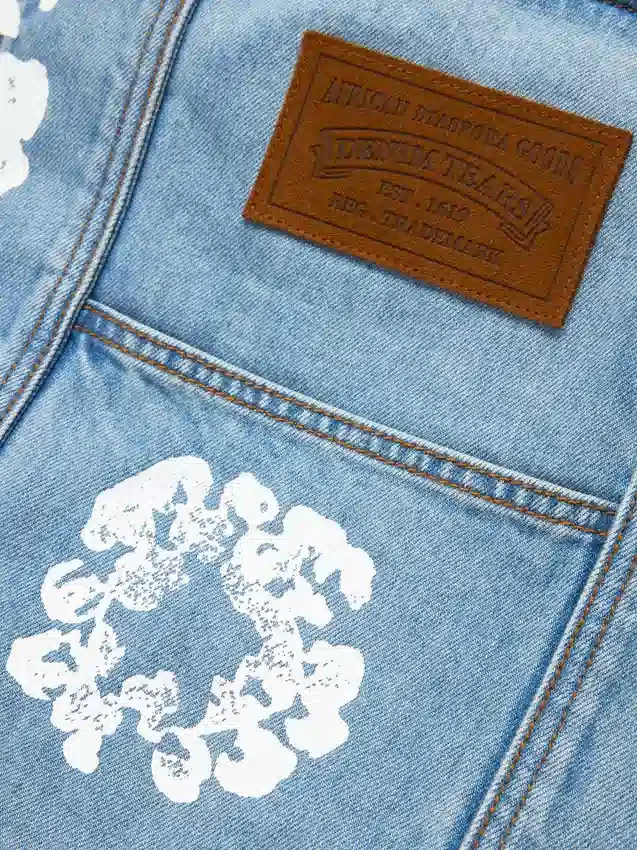 Cotton Wreath Light Wash Denim Tote Bag