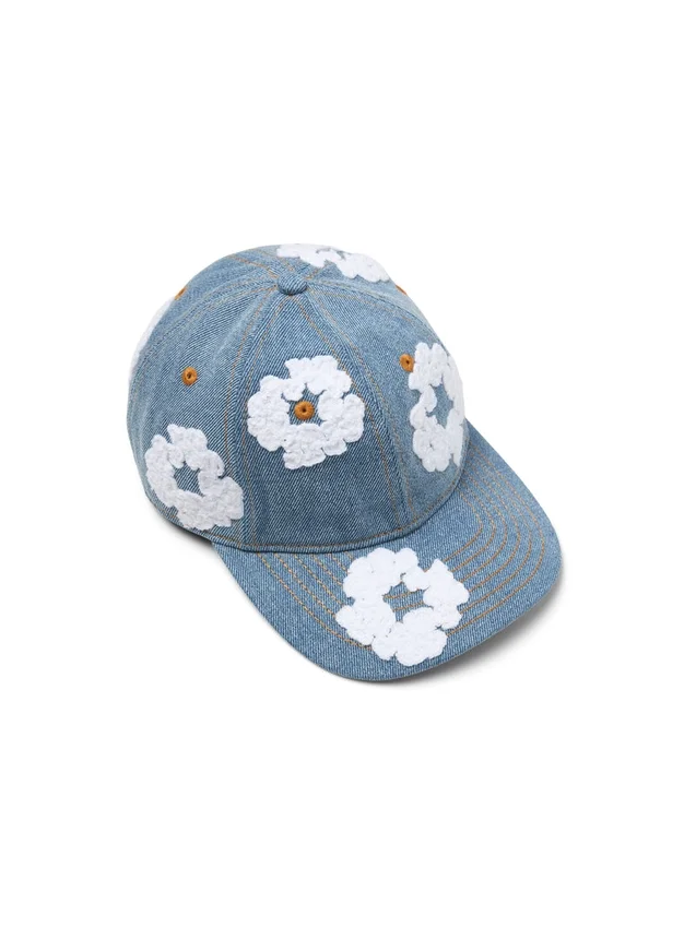 Cotton Wreath Raw Denim Cap Light Wash