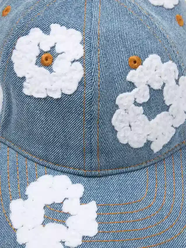 Cotton Wreath Raw Denim Cap Light Wash