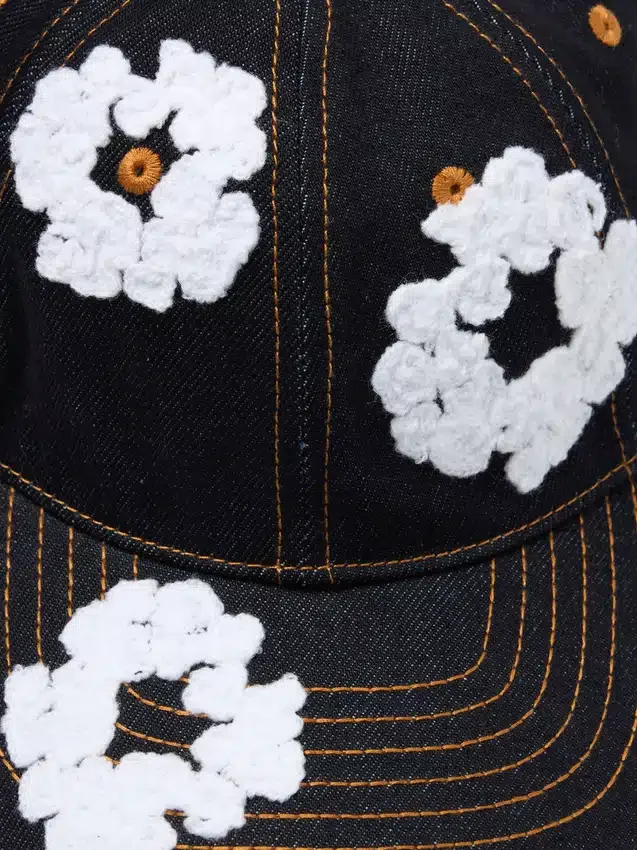 Cotton Wreath Raw Denim Cap Washed Indigo