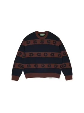 Cotton Wreath Striped Sweater Navy/Brown