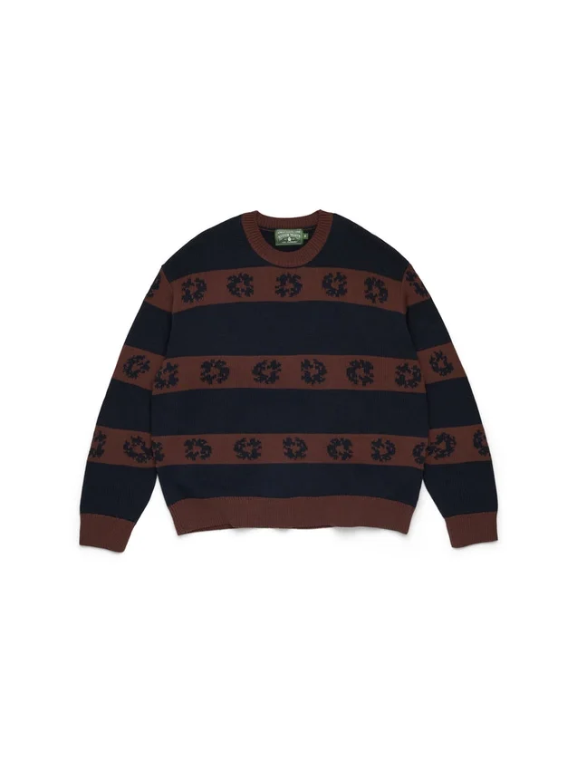 Cotton Wreath Striped Sweater Navy/Brown