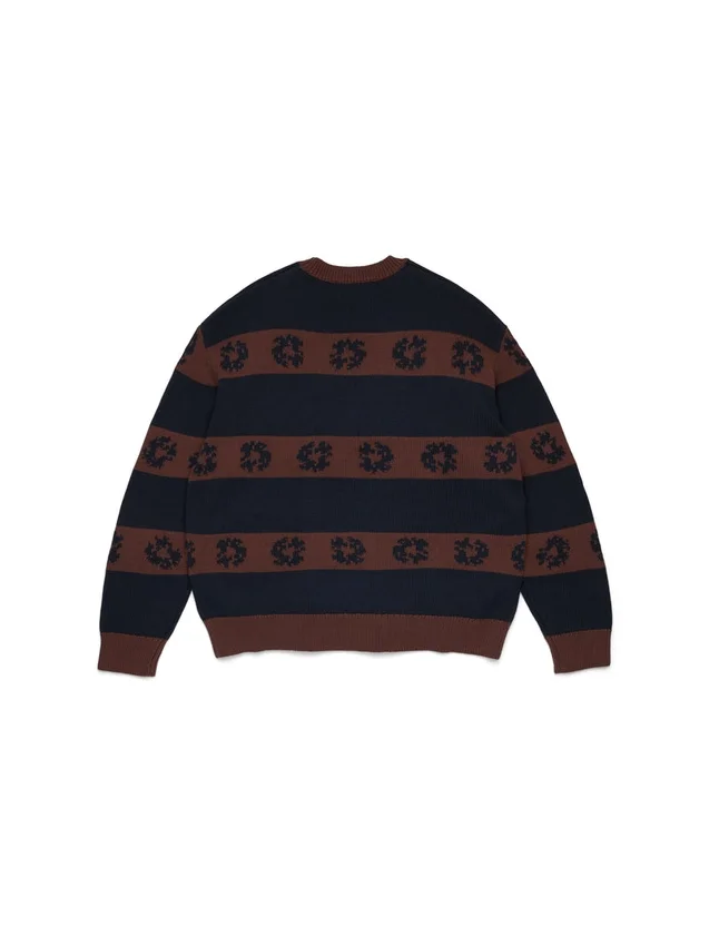 Cotton Wreath Striped Sweater Navy/Brown