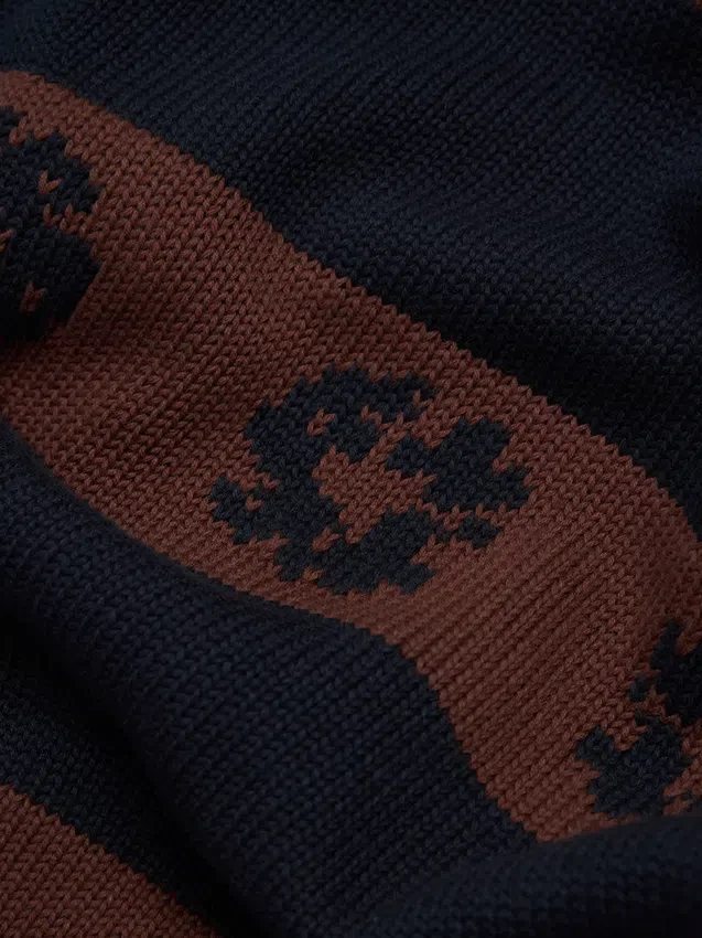 Cotton Wreath Striped Sweater Navy/Brown