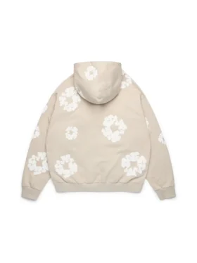 Cotton Wreath Zip Hoodie Cream