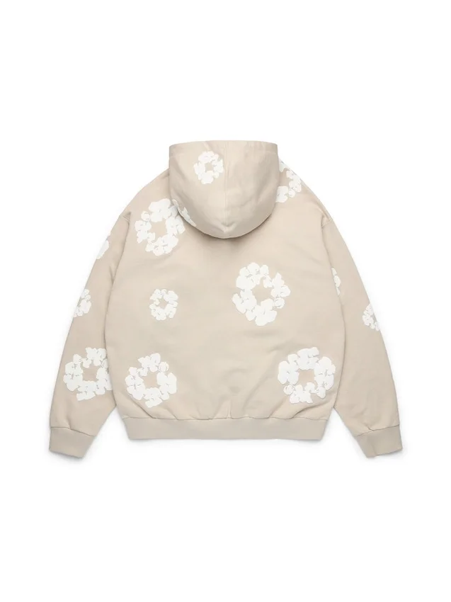 Cotton Wreath Zip Hoodie Cream