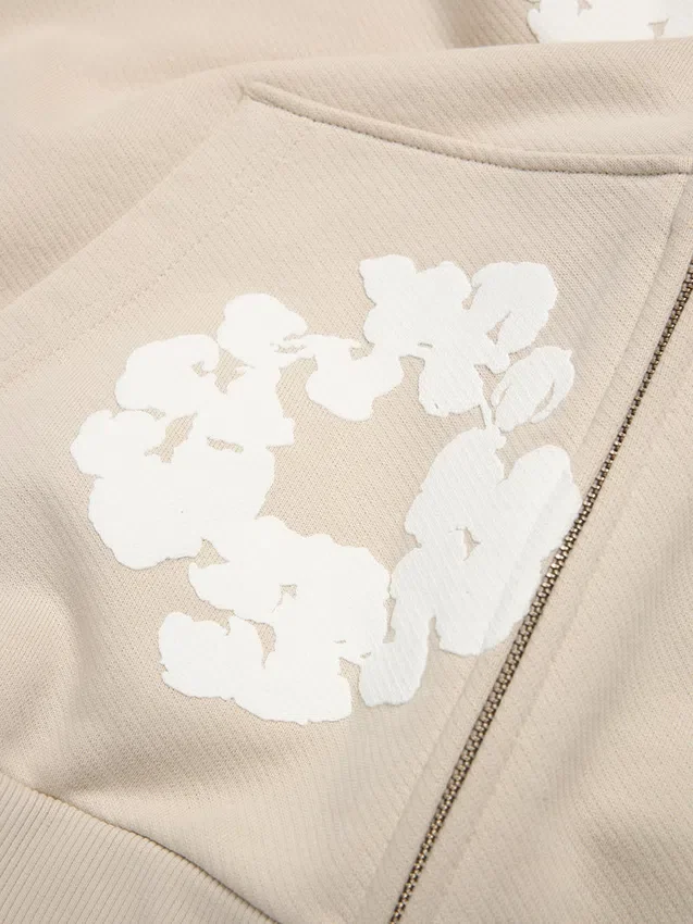 Cotton Wreath Zip Hoodie Cream