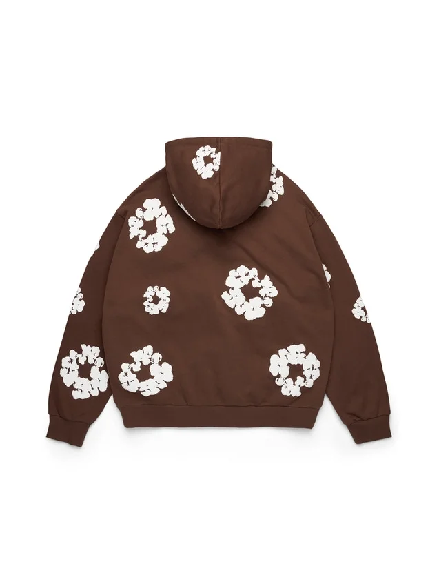 Cotton Wreath Zip Hoodie Dark Brown