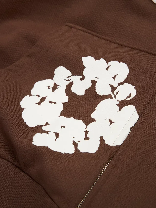 Cotton Wreath Zip Hoodie Dark Brown