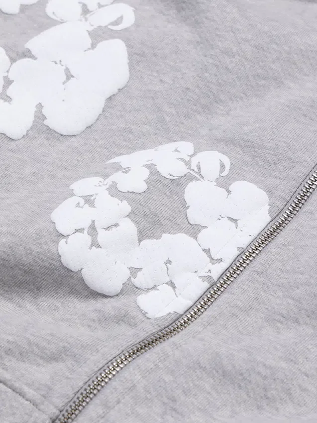 Cotton Wreath Zip Hoodie Grey