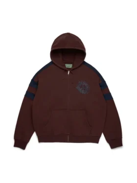 Denim U Paneled Zip Hoodie Brown
