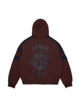 Denim U Paneled Zip Hoodie Brown