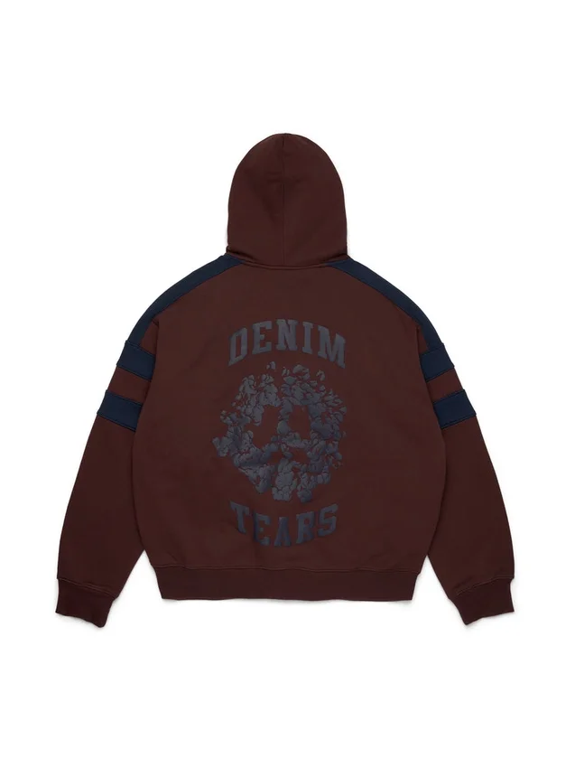 Denim U Paneled Zip Hoodie Brown