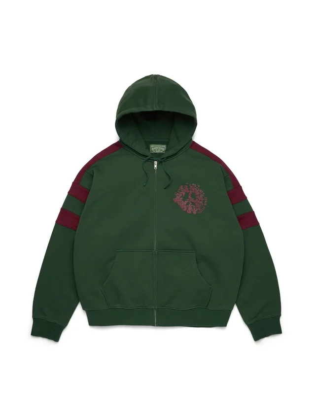 Denim U Paneled Zip Hoodie Green