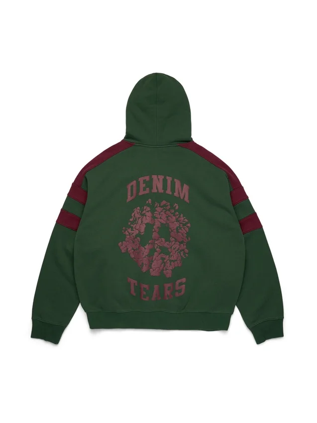 Denim U Paneled Zip Hoodie Green