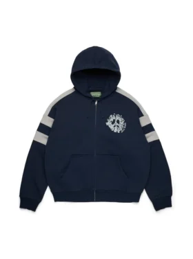 Denim U Paneled Zip Hoodie Navy