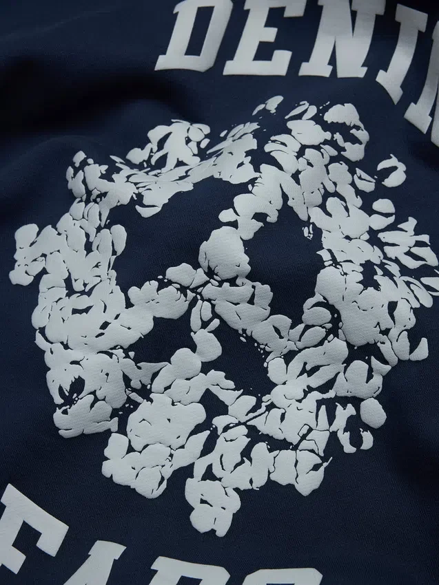 Denim U Paneled Zip Hoodie Navy