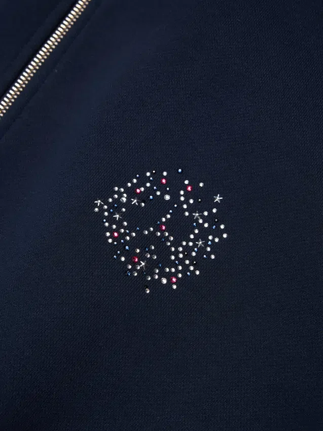 Denim U Rhinestone Fleece Track Jacket Navy