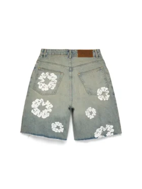 Dirty Wash Cotton Wreath Denim Short