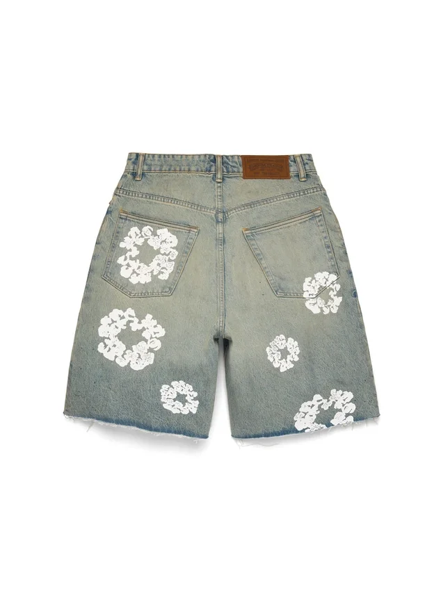 Dirty Wash Cotton Wreath Denim Short