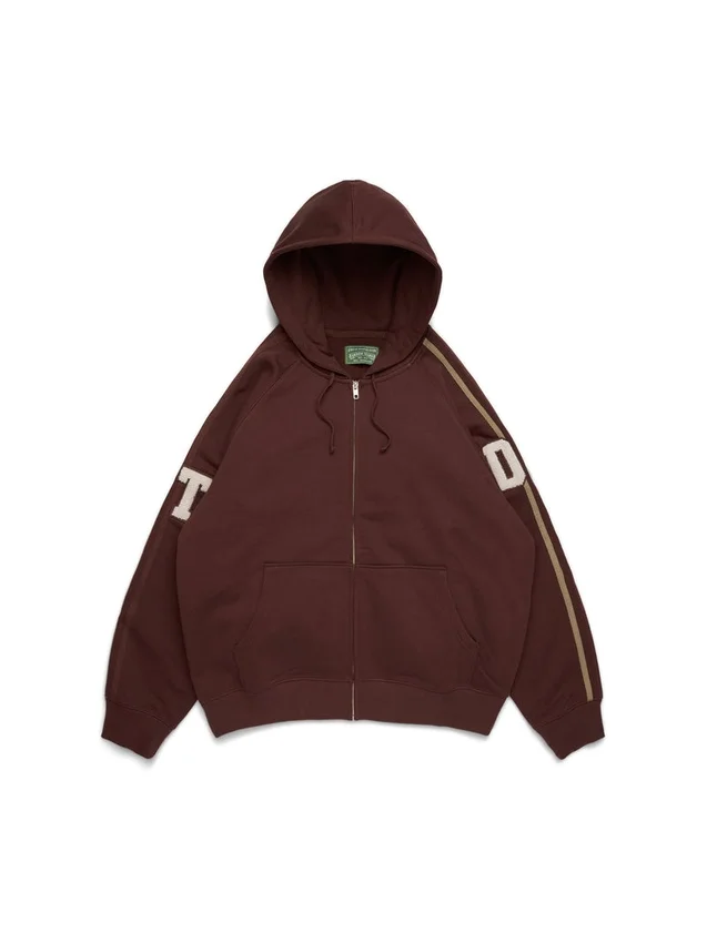 DT Chenille Patch Zip Hoodie Brown