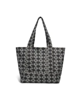 Jacquard Wreath Denim Tote Bag Dark Wash