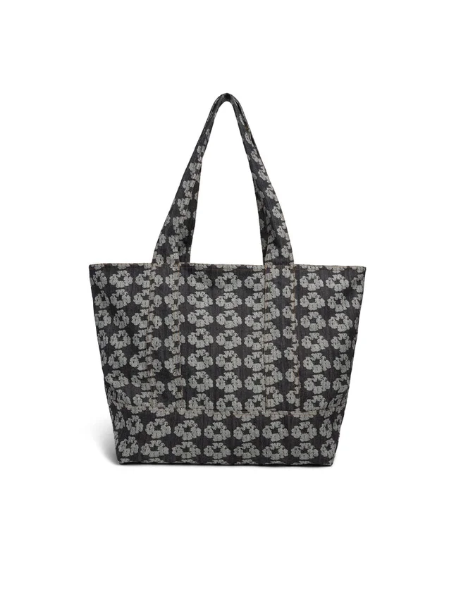 Jacquard Wreath Denim Tote Bag Dark Wash