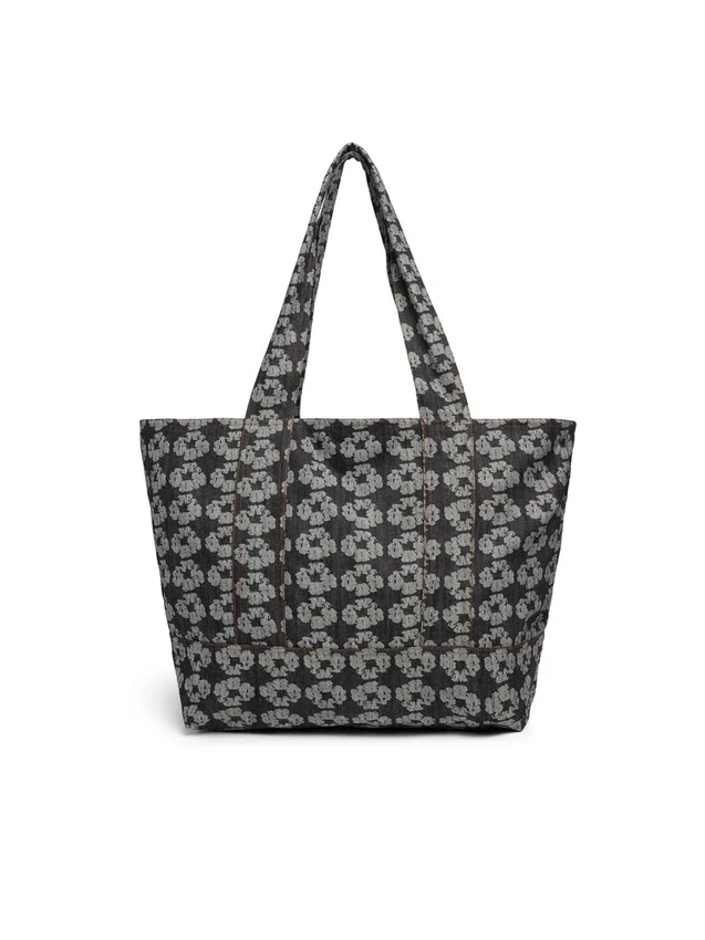Jacquard Wreath Denim Tote Bag Dark Wash