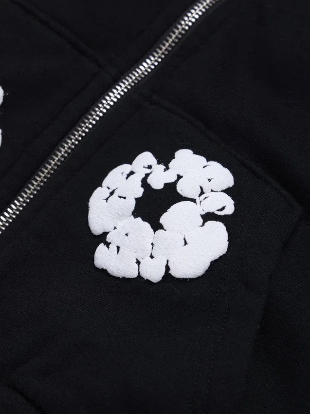 Kids Cotton Wreath Zip Hoodie Black