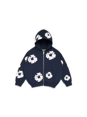 Kids Cotton Wreath Zip Hoodie Navy