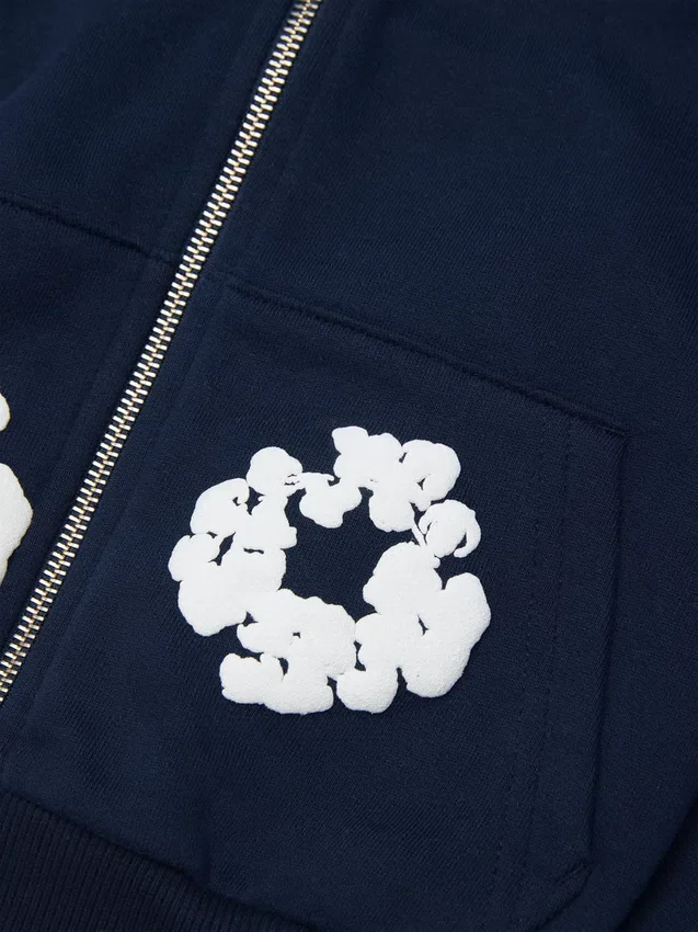 Kids Cotton Wreath Zip Hoodie Navy