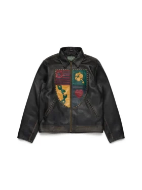 Libertas Crest Leather Jacket Washed Black