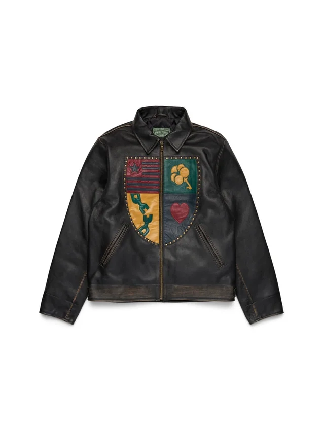 Libertas Crest Leather Jacket Washed Black