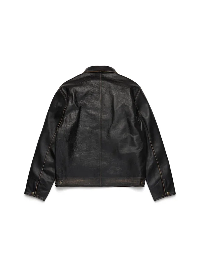 Libertas Crest Leather Jacket Washed Black