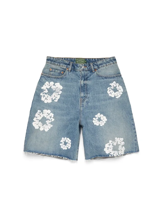 Light Wash Cotton Wreath Denim Short