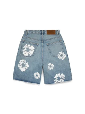 Light Wash Cotton Wreath Denim Short