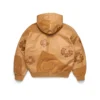 Patchwork Leather/Suede Cotton Wreath Hoodie Brown