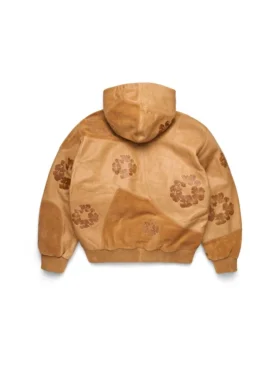 Patchwork Leather/Suede Cotton Wreath Hoodie Brown