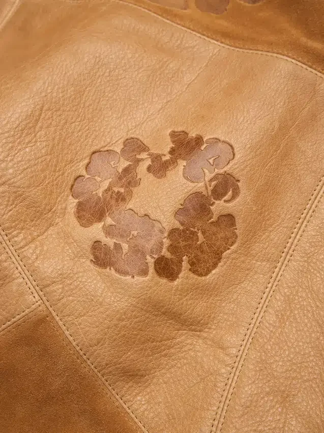 Patchwork Leather/Suede Cotton Wreath Hoodie Brown