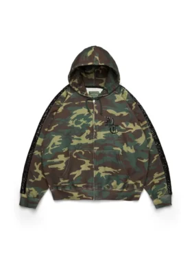 Sequins Sleeve Panel Zip Hoodie Camo