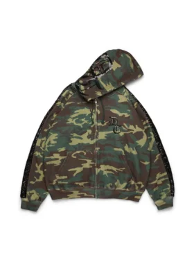 Sequins Sleeve Panel Zip Hoodie Camo